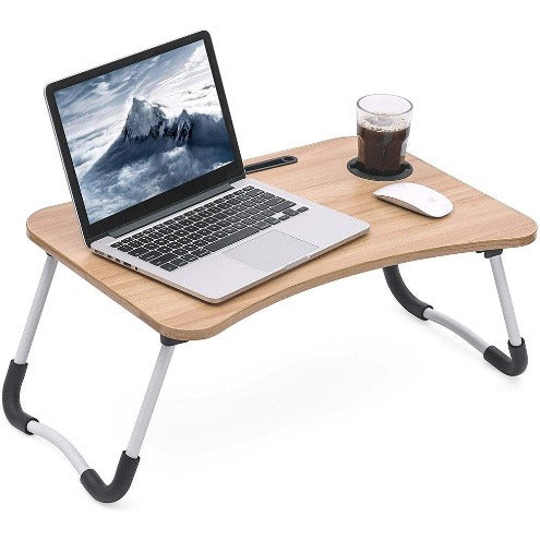 Portable Foldable Laptop Table – Engineered Wood Study Desk for Bed, Sofa & Floor | Multipurpose Laptop Stand with Cup Holder-Adults and Kids