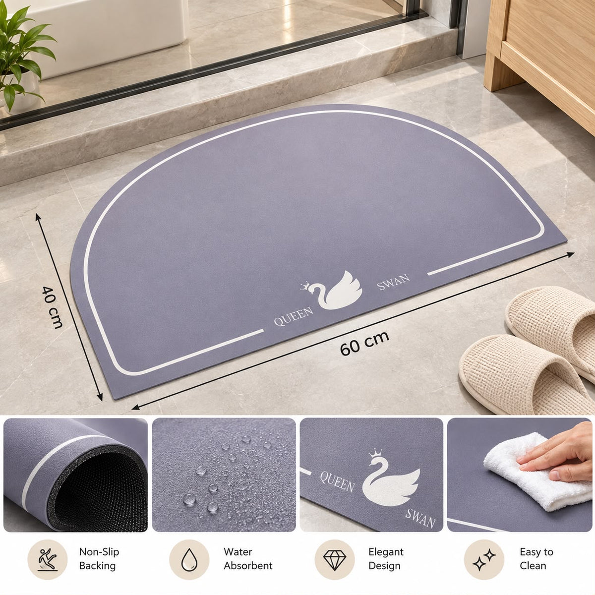 Semi Circle Absorbent Anti Slip Rubber Quick Dry Bath Mat (EGM060)