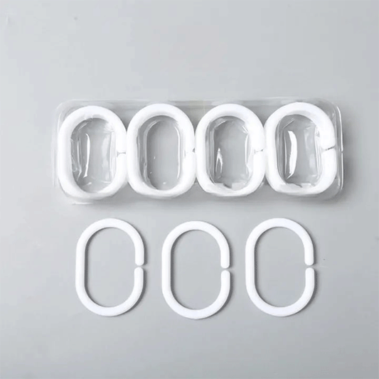 White Plastic C-Shaped Shower Curtain Rings – Clear Ring Hangers for Bathroom &amp; Dressing Room Curtains