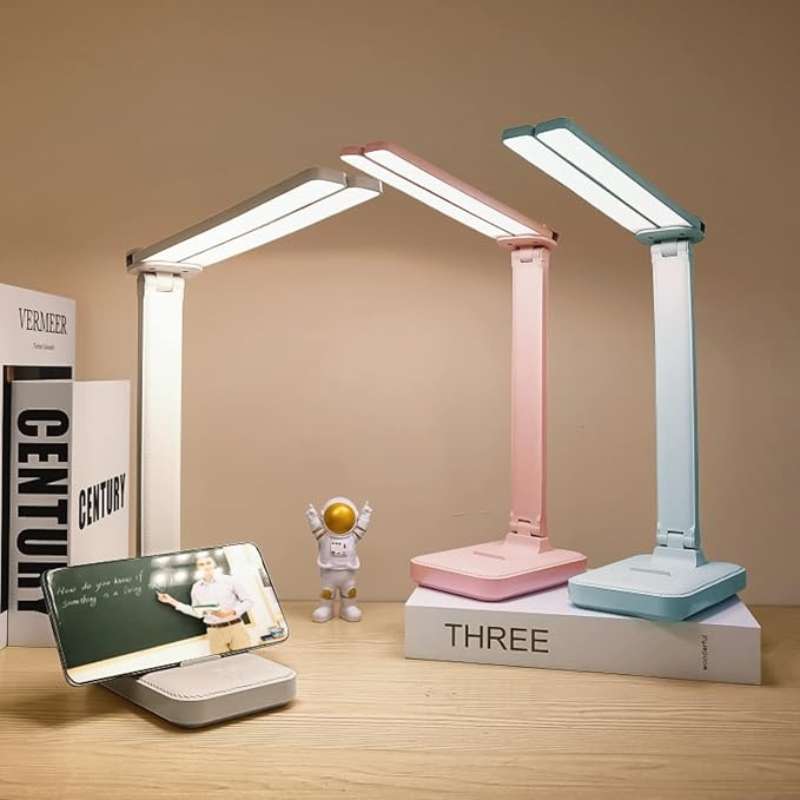White LED Desk Lamp for Home Office – Portable Small Table Light with 3 Lighting Modes – Battery Operated & USB Rechargeable – Eye-Protection Reading Light for Kids, Studying, & Dormitory (White / Pink / Blue)
