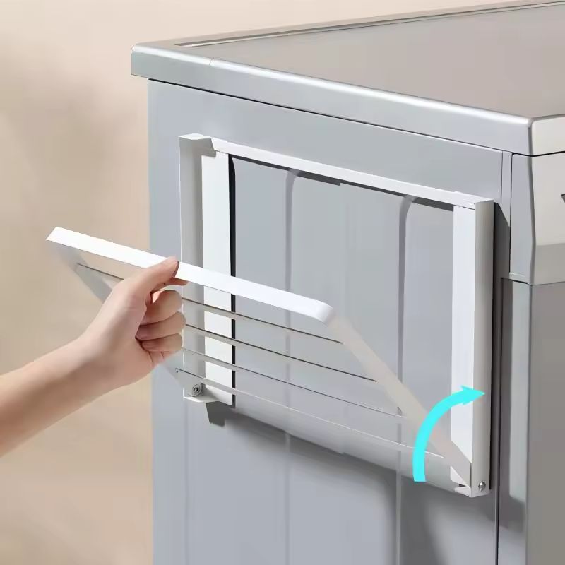 Étagère latérale magnétique en métal pour machine à laver – Séchoir à linge pliable peu encombrant, étagère de rangement temporaire sans perçage pour la buanderie et la salle de bain