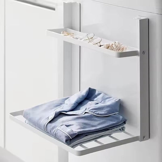 Magnetic Metal Washing Machine Side Shelf – Space-Saving Folding Clothes Rack, No-Punching Temporary Storage Rack for Laundry & Bathroom