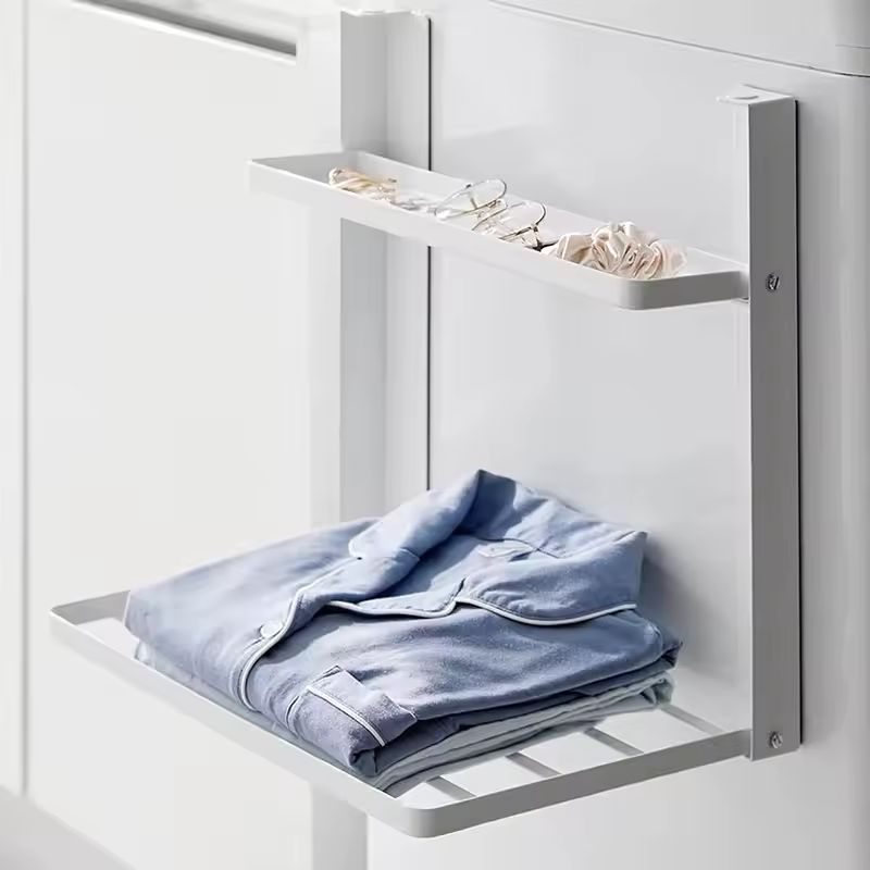Étagère latérale magnétique en métal pour machine à laver – Séchoir à linge pliable peu encombrant, étagère de rangement temporaire sans perçage pour la buanderie et la salle de bain
