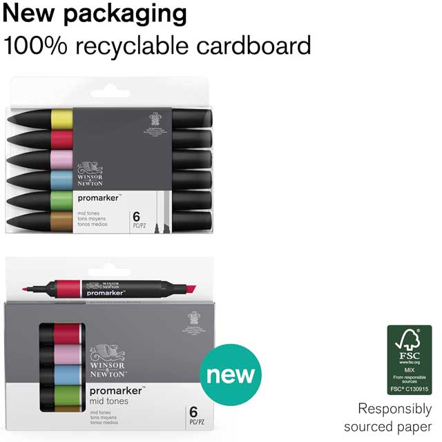 Winsor &amp; Newton ProMarker Set – 6 Green Tone Professional Alcohol Markers for Artists and Illustrators