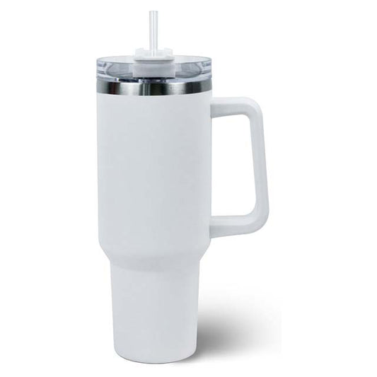 Winter White Insulated Stainless Steel Tumbler with Handle &amp; Straw Lid – Reusable Travel Water Bottle &amp; Coffee Mug