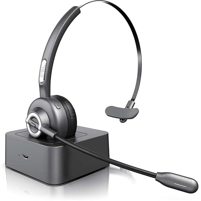 CSL Bluetooth Headphones with Charging Station – Wireless Noise-Canceling Headset for Skype, Call Centers & Multipoint Connectivity