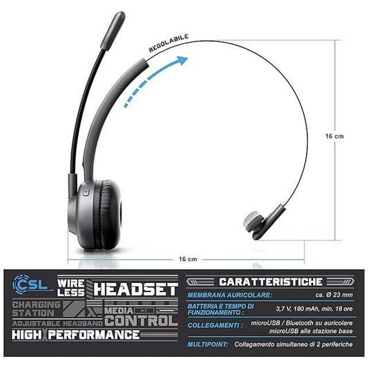 CSL Bluetooth Headphones with Charging Station – Wireless Noise-Canceling Headset for Skype, Call Centers & Multipoint Connectivity
