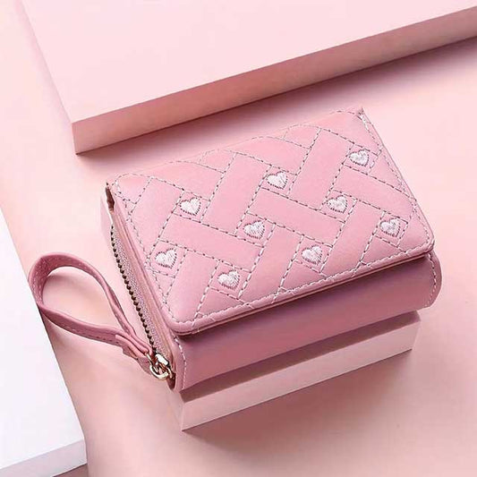 Women’s Short Wallet – Embroidered “Love” Design, Zipper & Buckle Closure, Large Capacity Card Holder Purse