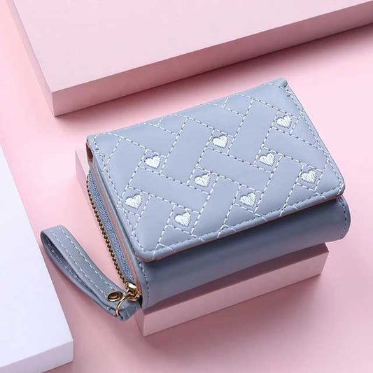 Women’s Short Wallet – Embroidered “Love” Design, Zipper & Buckle Closure, Large Capacity Card Holder Purse