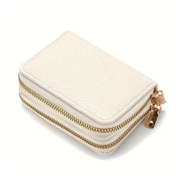 Women’s Zipper Wallet – Short Style Lychee Pattern Purse with Multi Card Slots, Coin Pocket & Solid Color Design