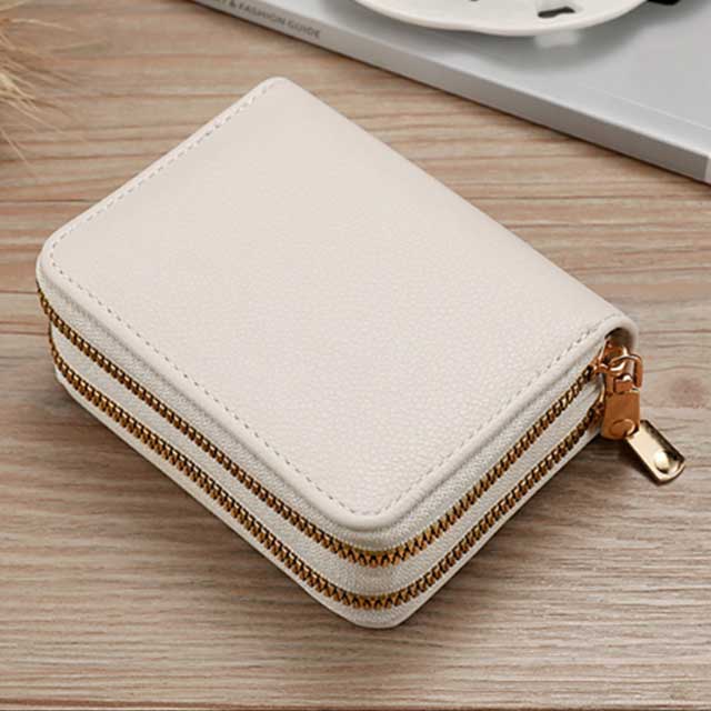 Women’s Zipper Wallet – Short Style Lychee Pattern Purse with Multi Card Slots, Coin Pocket & Solid Color Design