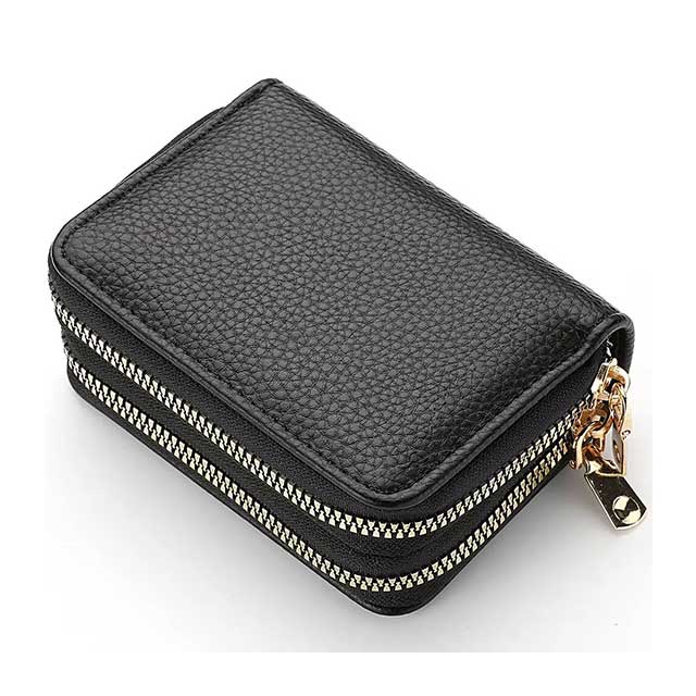 Women’s Zipper Wallet – Short Style Lychee Pattern Purse with Multi Card Slots, Coin Pocket & Solid Color Design