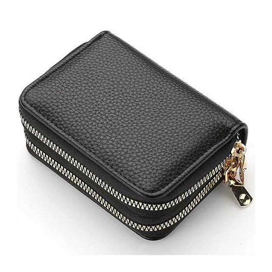 Women’s Zipper Wallet – Short Style Lychee Pattern Purse with Multi Card Slots, Coin Pocket & Solid Color Design