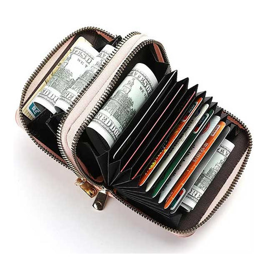 Women’s Zipper Wallet – Short Style Lychee Pattern Purse with Multi Card Slots, Coin Pocket & Solid Color Design