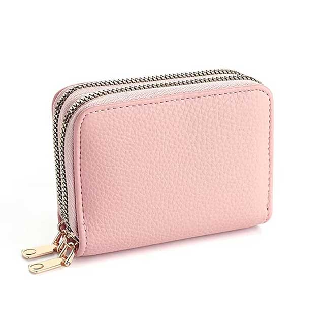 Women’s Zipper Wallet – Short Style Lychee Pattern Purse with Multi Card Slots, Coin Pocket & Solid Color Design