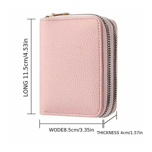 Women’s Zipper Wallet – Short Style Lychee Pattern Purse with Multi Card Slots, Coin Pocket & Solid Color Design