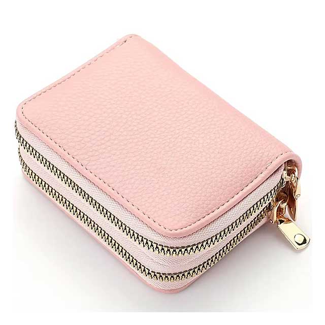 Women’s Zipper Wallet – Short Style Lychee Pattern Purse with Multi Card Slots, Coin Pocket & Solid Color Design