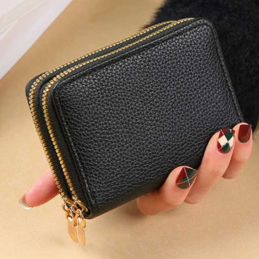 Women’s Zipper Wallet – Short Style Lychee Pattern Purse with Multi Card Slots, Coin Pocket & Solid Color Design