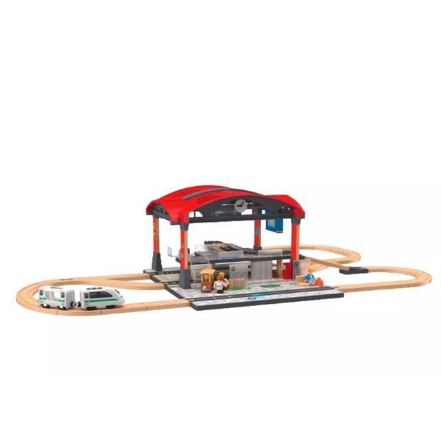 Wooden 53-Piece Battery Operated Train Set – Central Station Play & Learn for Kids