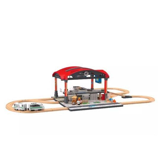 Wooden 53-Piece Battery Operated Train Set – Central Station Play & Learn for Kids