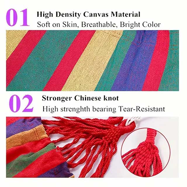 Woven Double Hammock with Travel Bag – Outdoor Cotton-Polyester Blend Hammock with Rope Bindings | Machine Washable Lounger for Garden, Patio, Beach & Camping (Ages 14+)