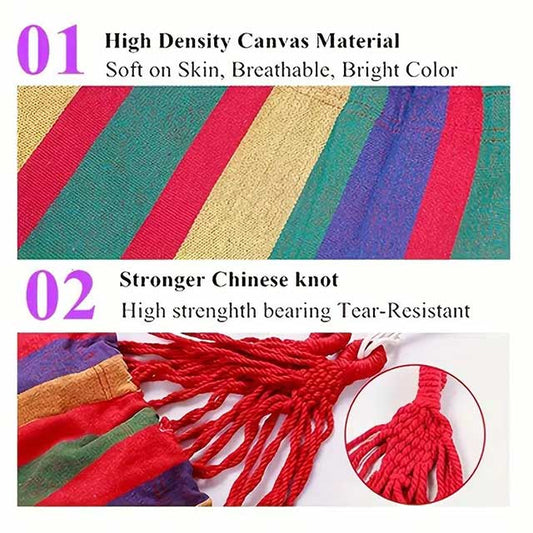 Woven Double Hammock with Travel Bag – Outdoor Cotton-Polyester Blend Hammock with Rope Bindings | Machine Washable Lounger for Garden, Patio, Beach & Camping (Ages 14+)