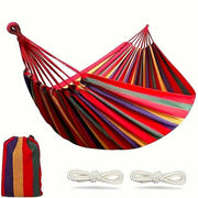 Woven Double Hammock with Travel Bag – Outdoor Cotton-Polyester Blend Hammock with Rope Bindings | Machine Washable Lounger for Garden, Patio, Beach & Camping (Ages 14+)