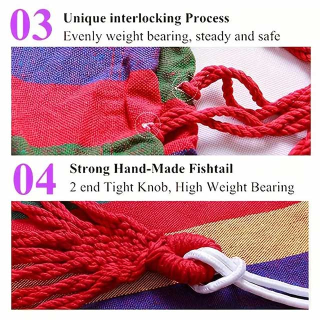 Woven Double Hammock with Travel Bag – Outdoor Cotton-Polyester Blend Hammock with Rope Bindings | Machine Washable Lounger for Garden, Patio, Beach & Camping (Ages 14+)