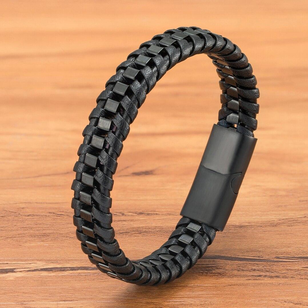 Braided Rope Woven Black Leather Men Bracelet (EGBT108)