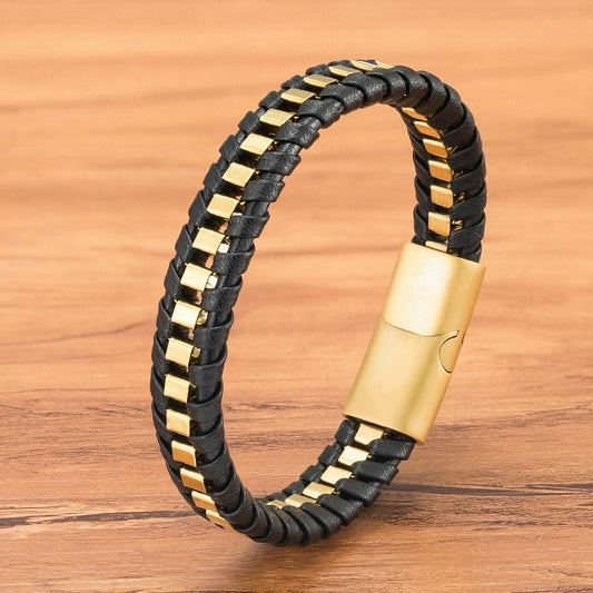 Braided Rope Woven Black Leather Men Bracelet (EGBT108)