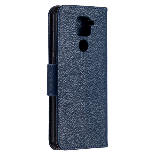 Xiaomi Redmi Note 9 Litchi Texture Leather Case – Horizontal Flip with Holder, Card Slots, Wallet &amp; Lanyard in Dark Blue
