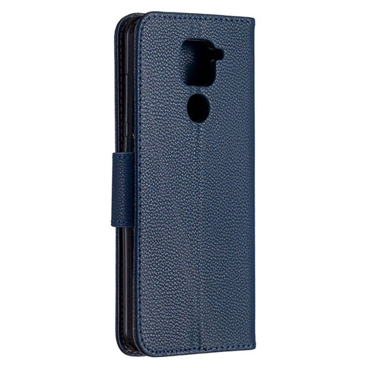 Xiaomi Redmi Note 9 Litchi Texture Leather Case – Horizontal Flip with Holder, Card Slots, Wallet &amp; Lanyard in Dark Blue
