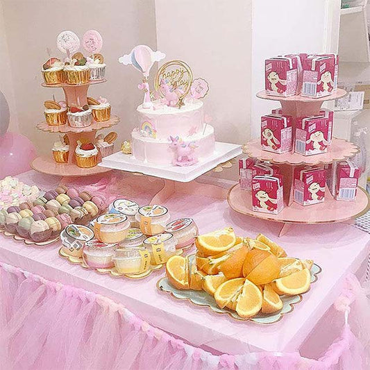 YAVO-EU 2-Pack Yellow 3-Tier Cake &amp; Cupcake Stands – Reusable Serving &amp; Muffin Stand for Weddings, Birthday Parties, Coffee Tables &amp; Baby Showers