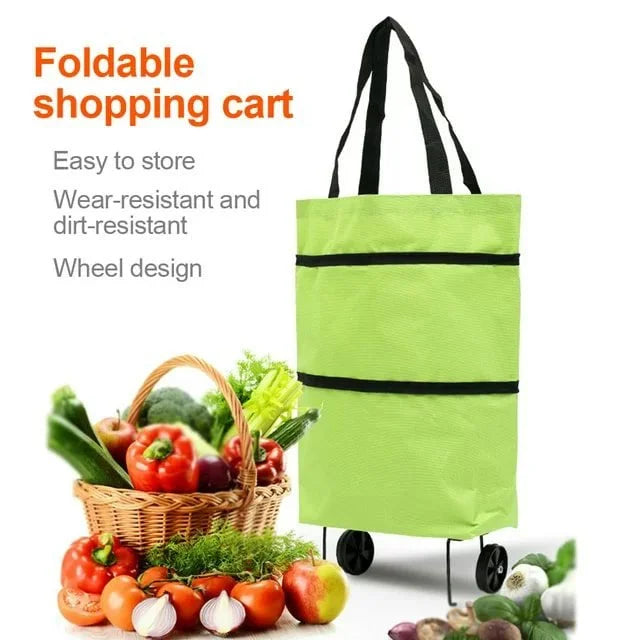 Sac de courses pliable à roulettes – Chariot de courses pliant, Sac fourre-tout extensible réutilisable pour le shopping et les voyages