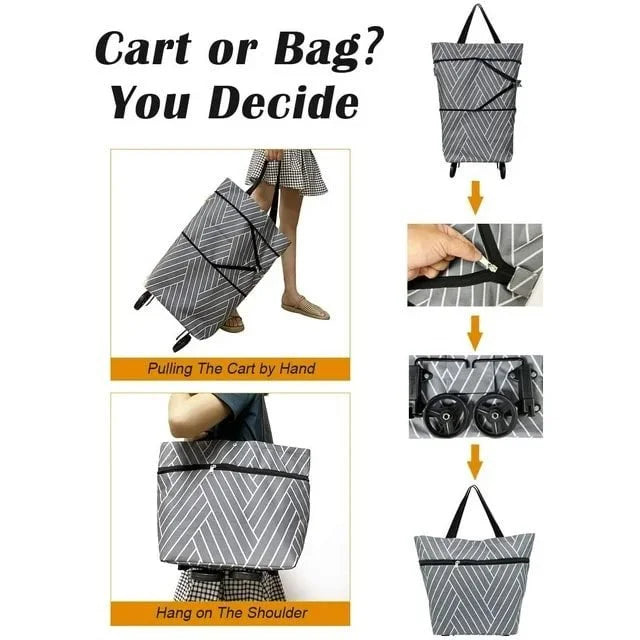 Sac de courses pliable à roulettes – Chariot de courses pliant, Sac fourre-tout extensible réutilisable pour le shopping et les voyages