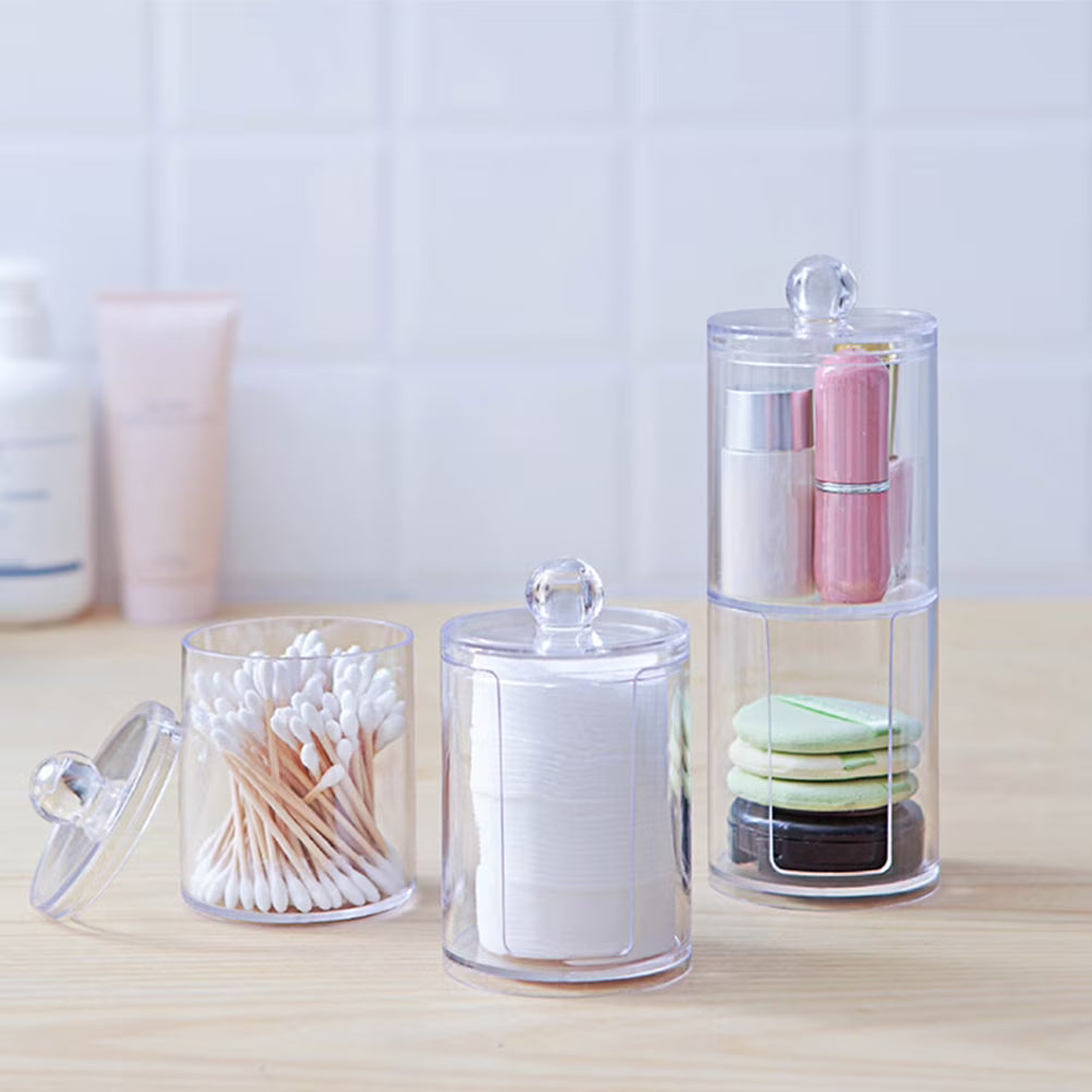 Transparent Stackable Cotton Pad & Cotton Ball Organizer – Clear Bathroom Storage Dispenser with Lid