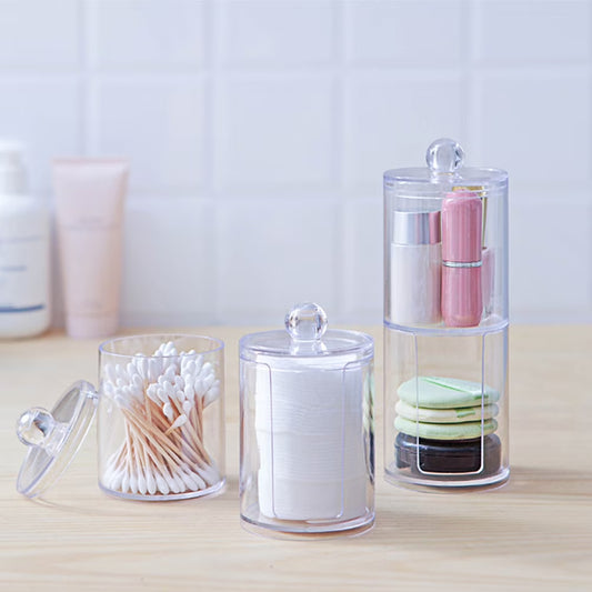 Transparent Stackable Cotton Pad & Cotton Ball Organizer – Clear Bathroom Storage Dispenser with Lid