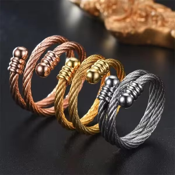 Adjustable unisex cable titanium steel finger ring (EGR008)