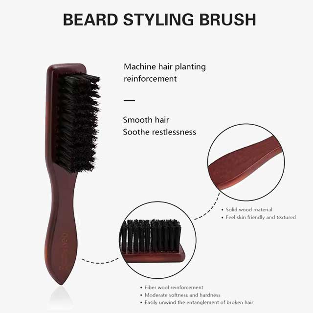 Barbertop Men's Beard Brush with Wooden Handle – Soft Hair Cleaning Brush & Broken Hair Removal Comb for Hairdressing & Neck Duster – Essential Barber Tools