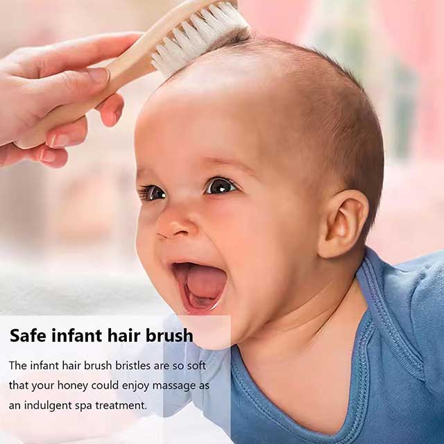 2pcs Baby Comb Set – Soft Wool Baby Hair Brush & Beech Wood Comb for Newborns – Baby Care Massager, Shower Gift & Hair Soothing