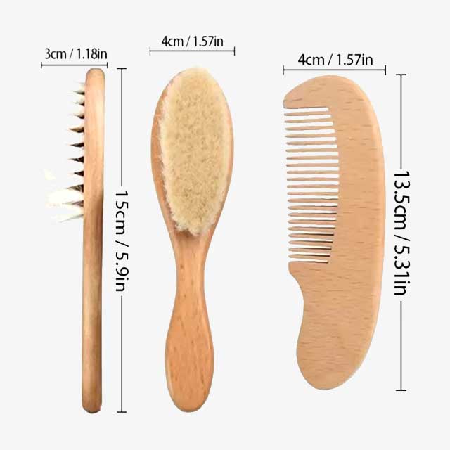 2pcs Baby Comb Set – Soft Wool Baby Hair Brush & Beech Wood Comb for Newborns – Baby Care Massager, Shower Gift & Hair Soothing