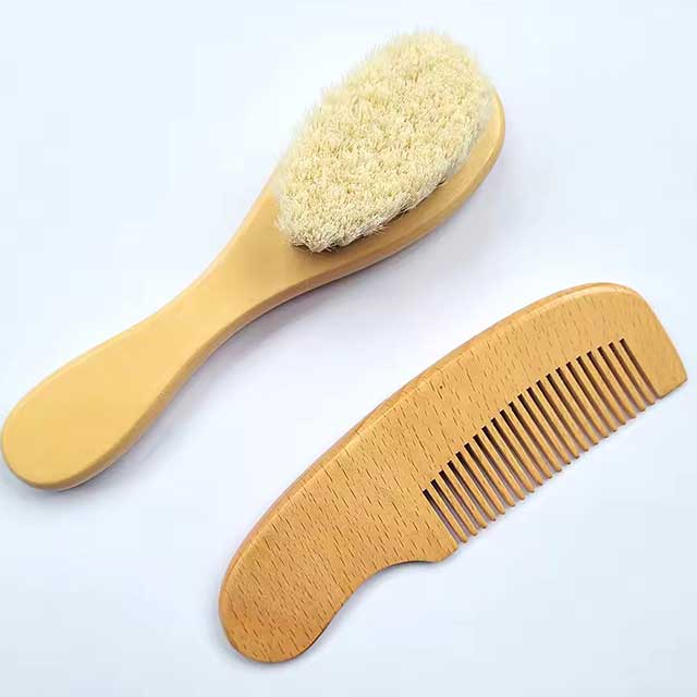 2pcs Baby Comb Set – Soft Wool Baby Hair Brush & Beech Wood Comb for Newborns – Baby Care Massager, Shower Gift & Hair Soothing