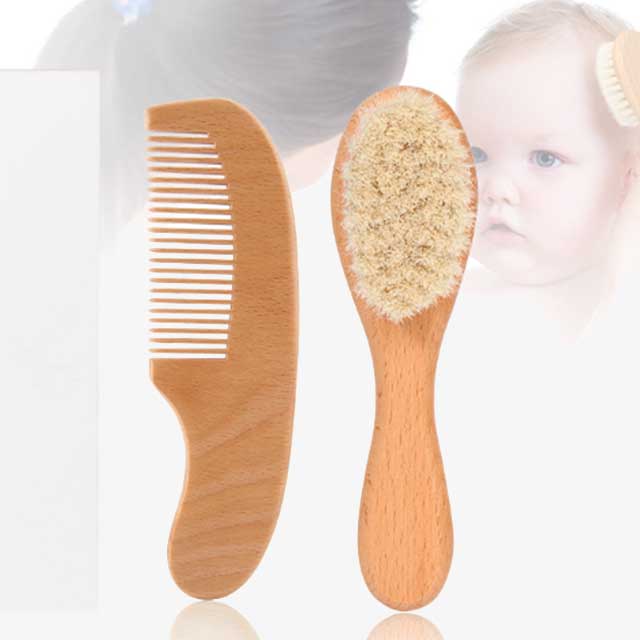 2pcs Baby Comb Set – Soft Wool Baby Hair Brush & Beech Wood Comb for Newborns – Baby Care Massager, Shower Gift & Hair Soothing