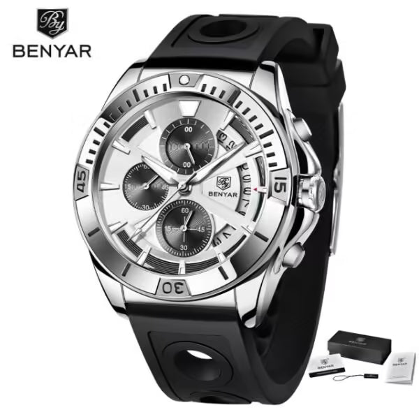 Montre chronographe pour homme BENYAR en silicone, modèle BY-5180