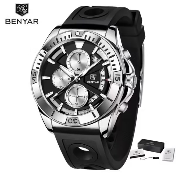Montre chronographe pour homme BENYAR en silicone, modèle BY-5180