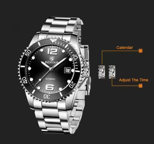 Montre BENYAR pour homme en acier inoxydable à mouvement automatique, modèle BY-5152 