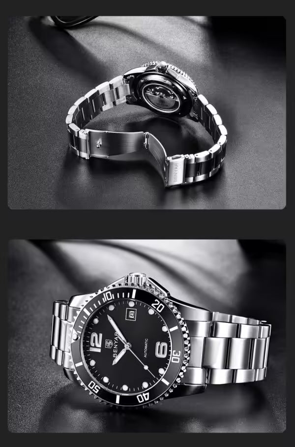 Montre BENYAR pour homme en acier inoxydable à mouvement automatique, modèle BY-5152 