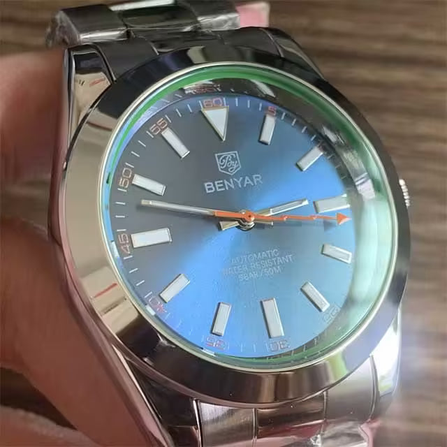 Montre BENYAR pour homme en acier inoxydable à mouvement automatique, modèle BY-5152