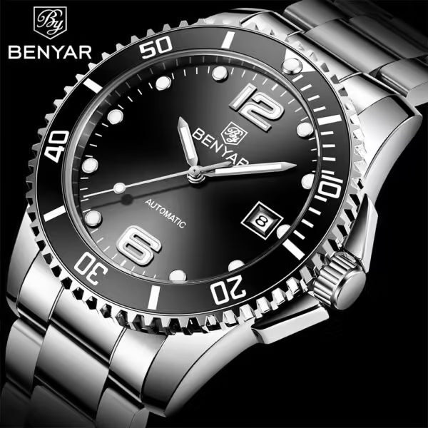 Montre BENYAR pour homme en acier inoxydable à mouvement automatique, modèle BY-5152 