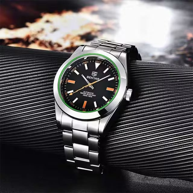 Montre BENYAR pour homme en acier inoxydable à mouvement automatique, modèle BY-5152
